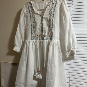 Embroidered White Boho Dress